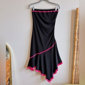 Vintage Y2K Taboo Asymmetrical Strapless Dress with Pink Trim